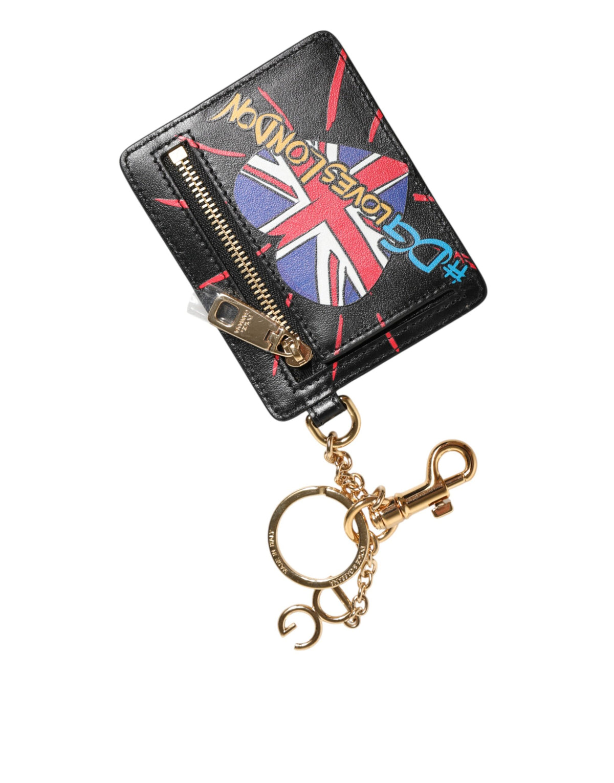 Czarny skórzany brelok do kluczy z etui na monety i wizytownikiem #DGLovesLondon