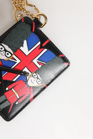 Czarny skórzany brelok do kluczy z etui na monety i wizytownikiem #DGLovesLondon