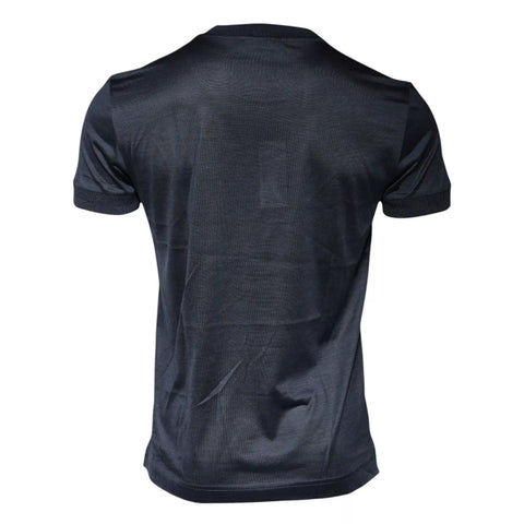 Blue Silk Crew Neck Short Sleeves Men T-shirt