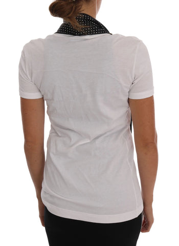 White Cotton Black Silk Scarf Top T-shirt