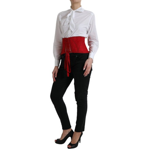 Red Silk Belt Waist Lace Up Strap Corset