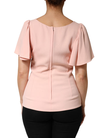 Pink Short Sleeves Round Neck Blouse Top