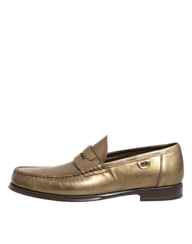 Gold Leather Slip On Dress Men Loafers Shoes