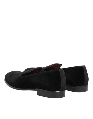 Black Leather Suede Slip On Loafer Dress Shoes