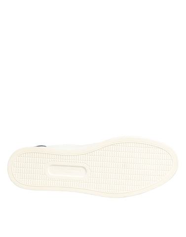 Biało-niebieskie skórzane trampki z naszywką z logo