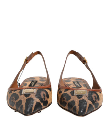 Brown Leopard Slingback Flats Sandals Shoes