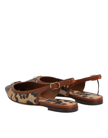Brown Leopard Slingback Flats Sandals Shoes