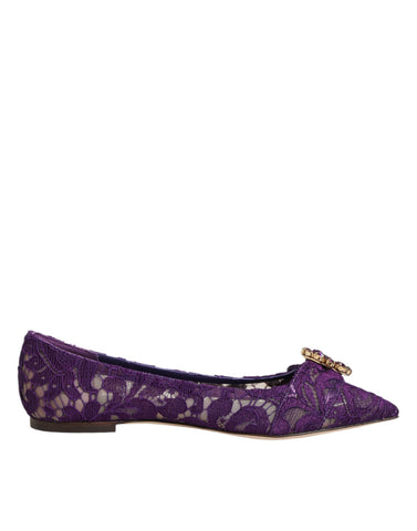 Purple Taormina Lace Crystals Flats Shoes