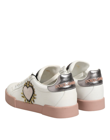White Leather Sacred Heart Sneakers Shoes