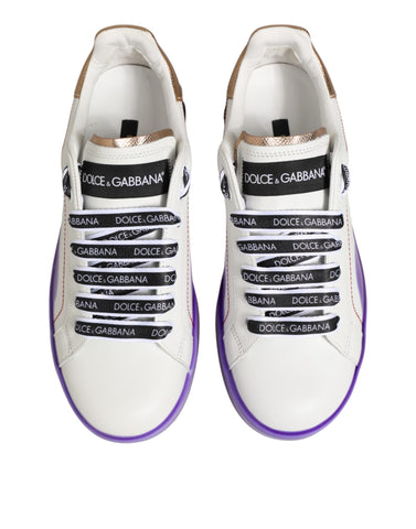White Purple Leather Low Top Sneaker Shoes
