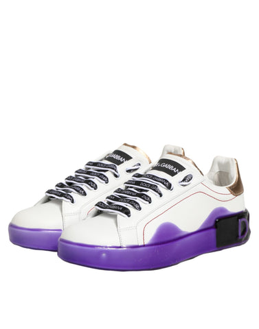 White Purple Leather Low Top Sneaker Shoes