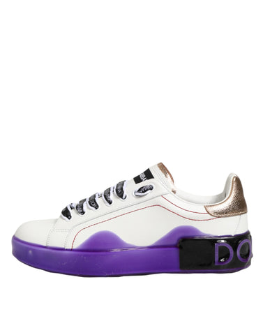 White Purple Leather Low Top Sneaker Shoes