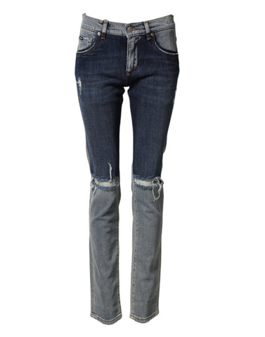 Niebieskie, dwukolorowe, bawełniane, męskie, obcisłe jeansy