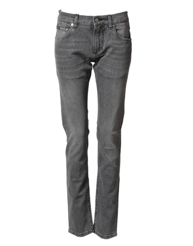 Gray Cotton Mid Waist Skinny Denim Jeans