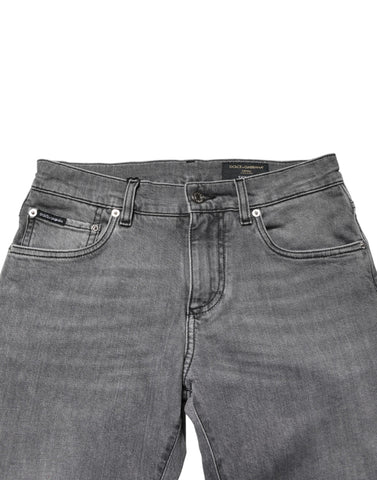 Gray Cotton Mid Waist Skinny Denim Jeans