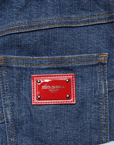 Niebieska patchworkowa spódnica midi z dżinsu z warstwami