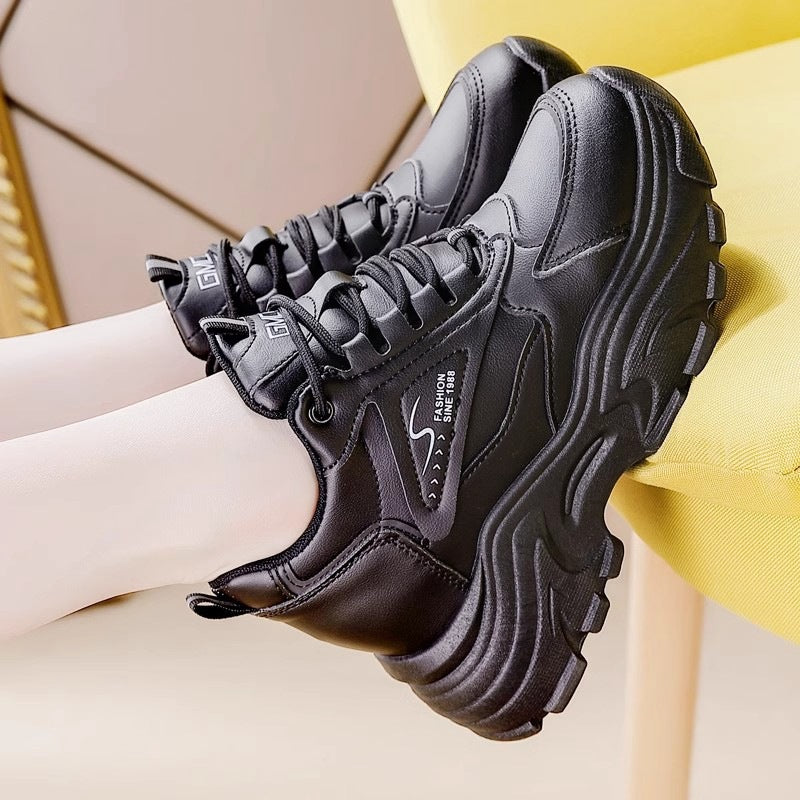 Damskie sneakersy dad shoes z prawdziwej skóry są wszechstronne i mają wkładkę zwiększającą wzrost Drugie zdjęcie produktu