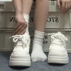 Damskie sneakersy z grubą podeszwą na sznurowadła – casualowe buty do chodzenia z okrągłym noskiem