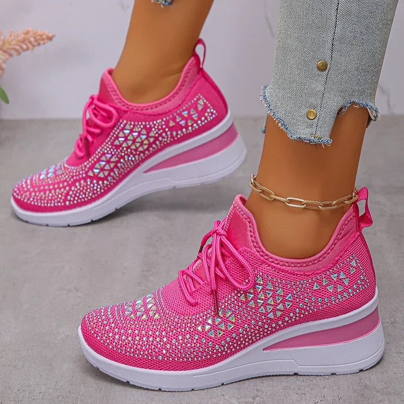 Zapatillas ortopédicas casuales de moda para mujer, transpirables y adornadas con pedrería