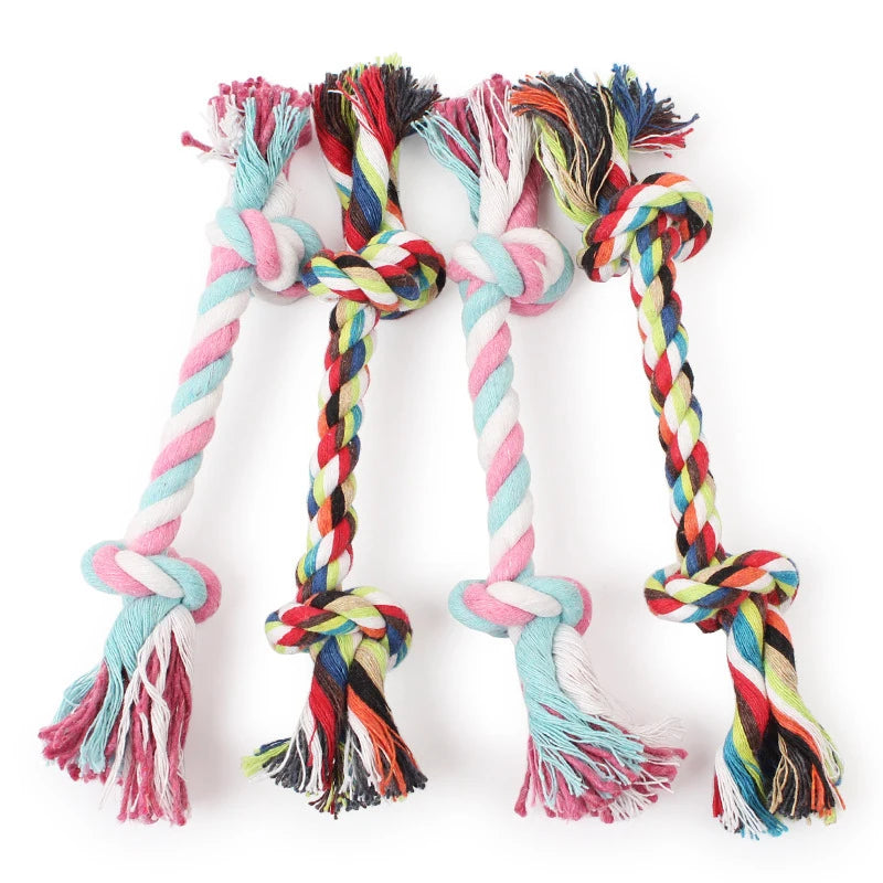 Juguete para morder de cuerda doble nudo de algodón para perros y gatos, color aleatorio, resistente a mordidas y dientes afilados, suministros para mascotas, juguetes para cachorros