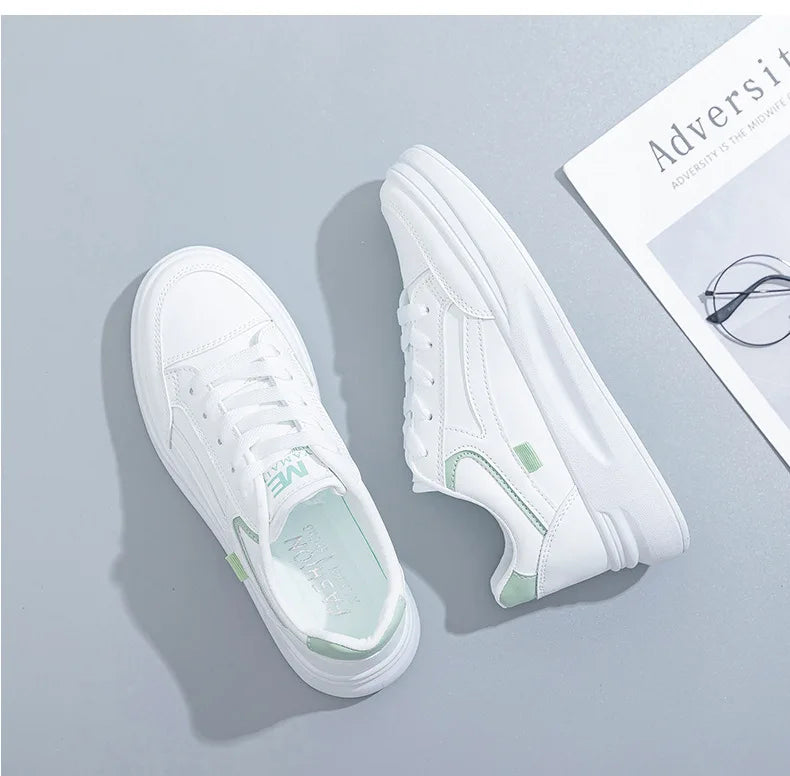 Damskie sneakersy z ekoskóry – oddychające, sznurowane buty do chodzenia i na co dzień na zewnątrz