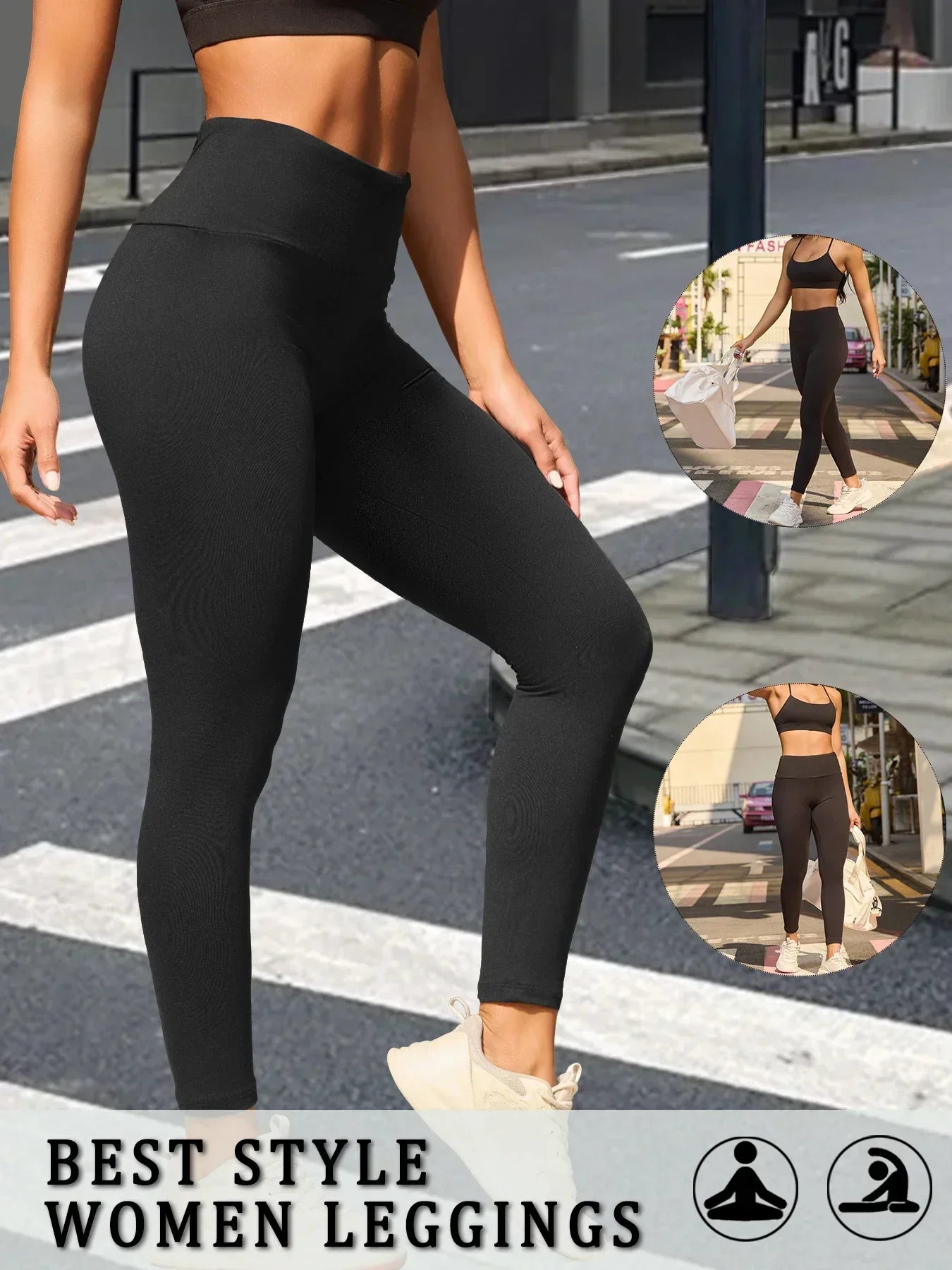 Damskie legginsy sportowe z wysokim stanem – spodnie do jogi i na siłownię z kontrolą brzucha
