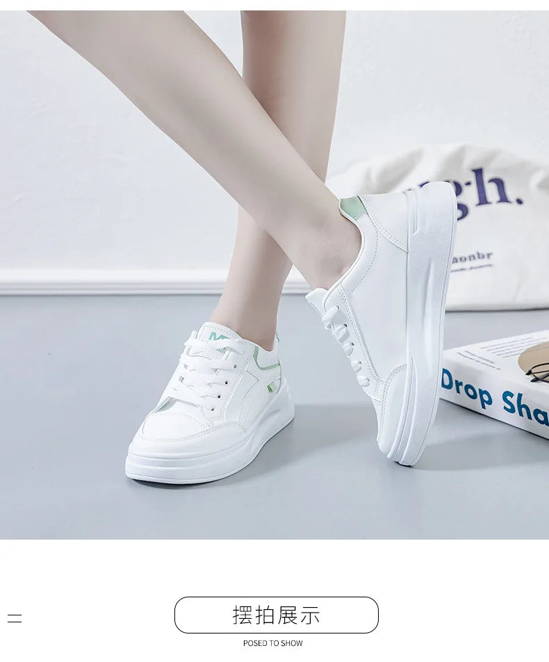 Damskie sneakersy z ekoskóry – oddychające, sznurowane buty do chodzenia i na co dzień na zewnątrz