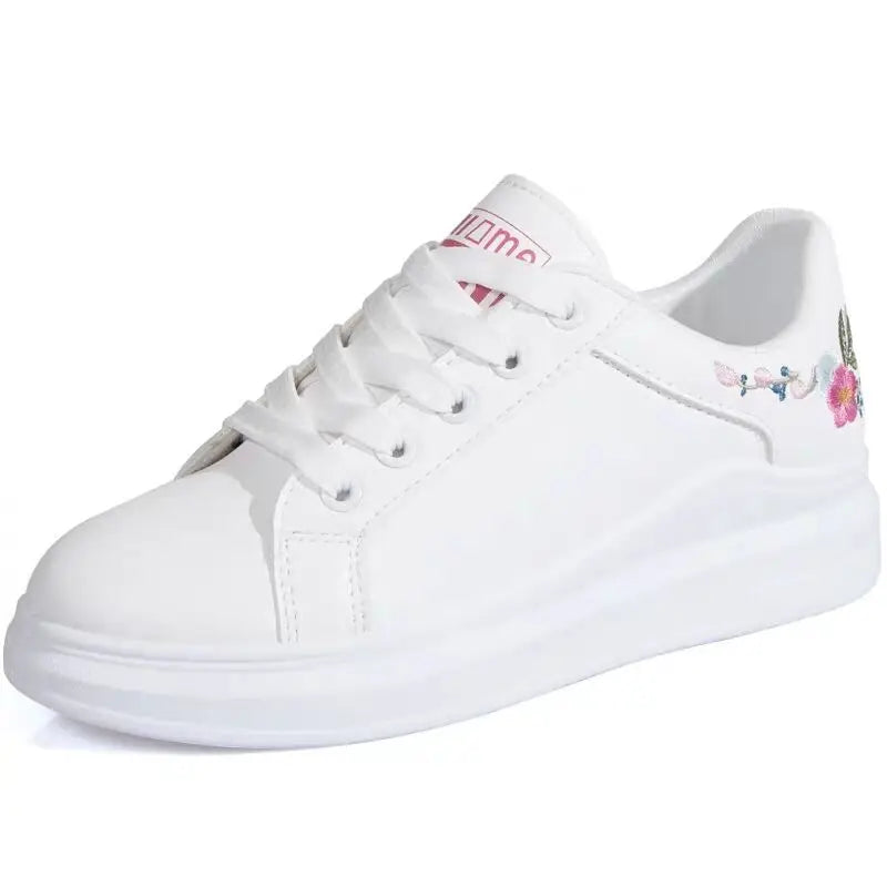 Damskie sneakersy z haftowanymi kwiatami na sznurowadła – oddychające casualowe buty do biegania