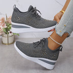 Zapatillas ortopédicas casuales de moda para mujer, transpirables y adornadas con pedrería