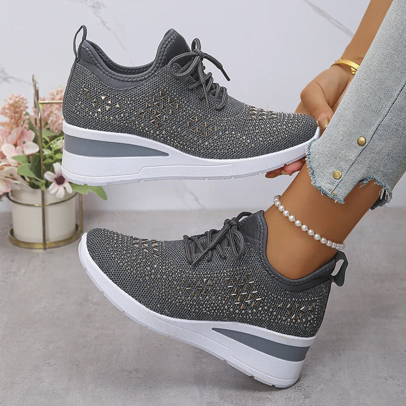 Zapatillas ortopédicas casuales de moda para mujer, transpirables y adornadas con pedrería