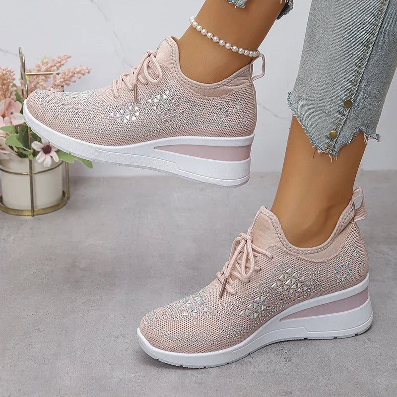 Zapatillas ortopédicas casuales de moda para mujer, transpirables y adornadas con pedrería