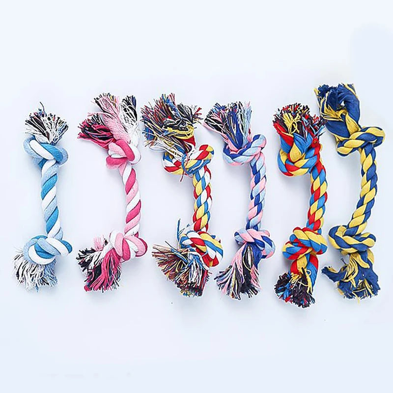 Juguete para morder de cuerda doble nudo de algodón para perros y gatos, color aleatorio, resistente a mordidas y dientes afilados, suministros para mascotas, juguetes para cachorros