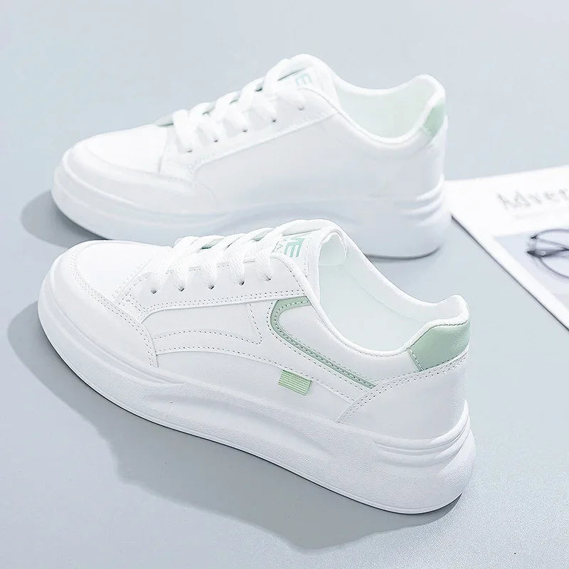 Damskie sneakersy z ekoskóry – oddychające, sznurowane buty do chodzenia i na co dzień na zewnątrz