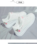 Damskie sneakersy z haftowanymi kwiatami na sznurowadła – oddychające casualowe buty do biegania