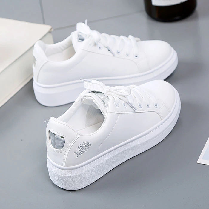 Dames Geborduurde PU Leren Sneakers 2026 – Ademend Veterschoenen voor Vrije Tijd Secundaire afbeelding