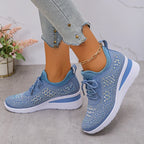 Zapatillas ortopédicas casuales de moda para mujer, transpirables y adornadas con pedrería