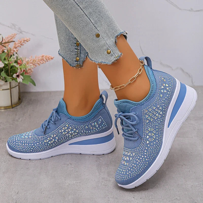 Zapatillas ortopédicas casuales de moda para mujer, transpirables y adornadas con pedrería
