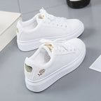 Damen bestickte PU-Leder-Sneaker 2026 – Atmungsaktive Schnürschuhe für den Alltag