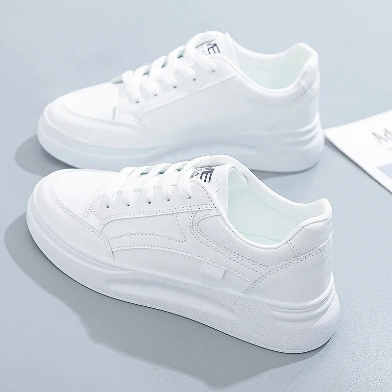 Damskie sneakersy z ekoskóry – oddychające, sznurowane buty do chodzenia i na co dzień na zewnątrz