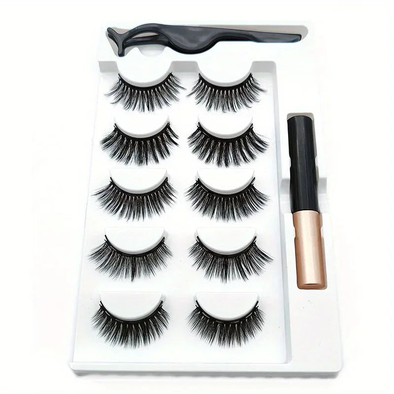 Magnetic Eyelashes Kit with Magnetic Liquid Eyeliner – Glue-Free Reusable Natural Fluffy False Lashes Set