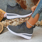 Zapatillas ortopédicas casuales de moda para mujer, transpirables y adornadas con pedrería