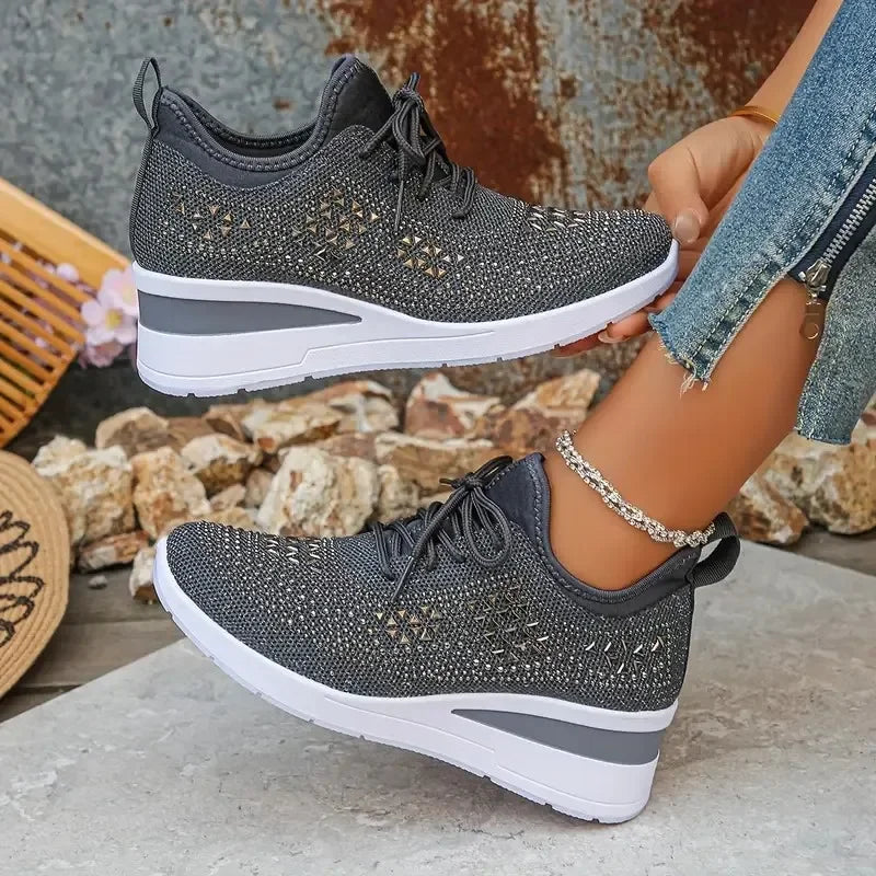 Zapatillas ortopédicas casuales de moda para mujer, transpirables y adornadas con pedrería