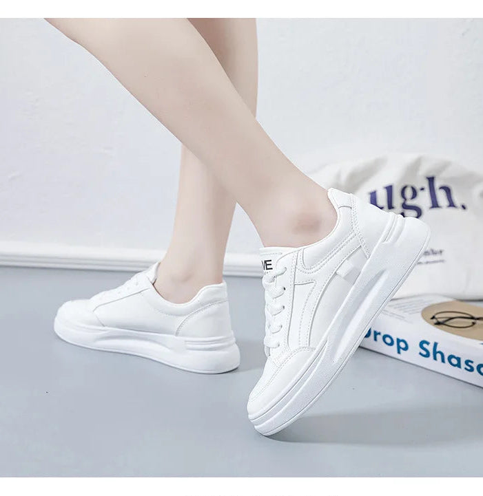 Damskie sneakersy z ekoskóry – oddychające, sznurowane buty do chodzenia i na co dzień na zewnątrz