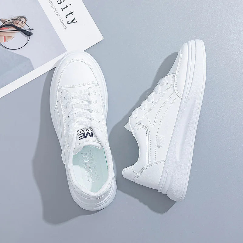 Damskie sneakersy z ekoskóry – oddychające, sznurowane buty do chodzenia i na co dzień na zewnątrz