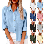 Damen Baumwoll-Leinen Langarmshirt – Lässiges, locker sitzendes Hemd mit Knöpfen