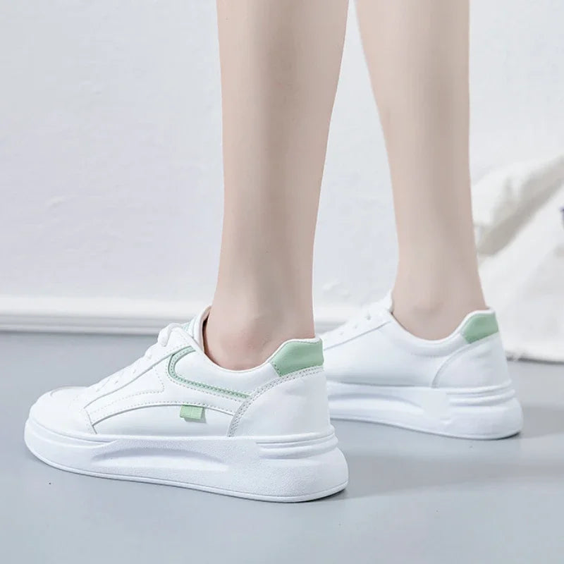 Damskie sneakersy z ekoskóry – oddychające, sznurowane buty do chodzenia i na co dzień na zewnątrz
