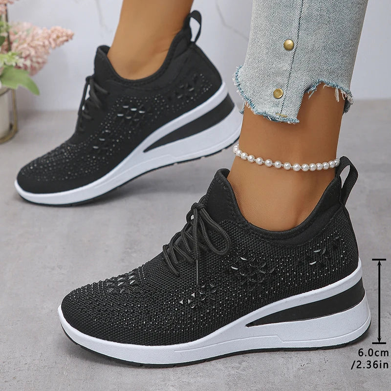 Zapatillas ortopédicas casuales de moda para mujer, transpirables y adornadas con pedrería