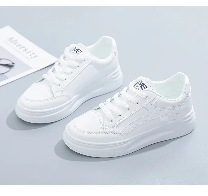 Damskie sneakersy z ekoskóry – oddychające, sznurowane buty do chodzenia i na co dzień na zewnątrz
