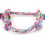 Juguete para morder de cuerda doble nudo de algodón para perros y gatos, color aleatorio, resistente a mordidas y dientes afilados, suministros para mascotas, juguetes para cachorros