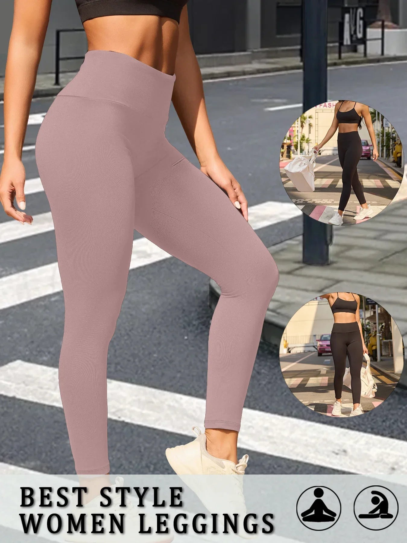 Damskie legginsy sportowe z wysokim stanem – spodnie do jogi i na siłownię z kontrolą brzucha